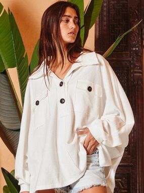 BUCKETLIST White Oversized Button-Front Sweatshirt